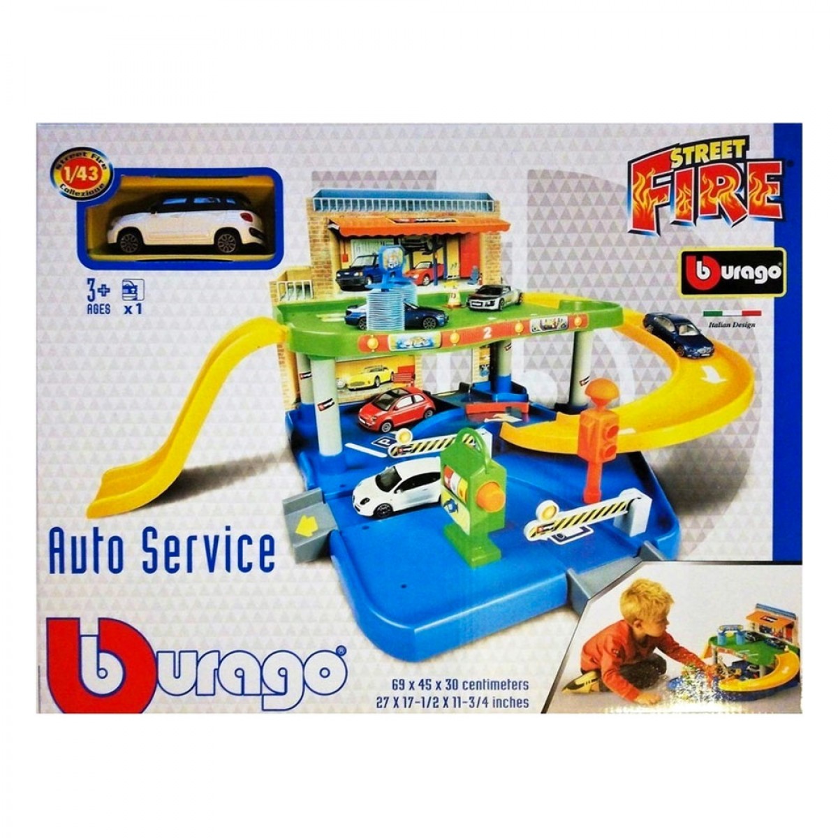 BURAGO AUTO SERVICE 1/43 PLAYSET WITH ONE CAR 30039