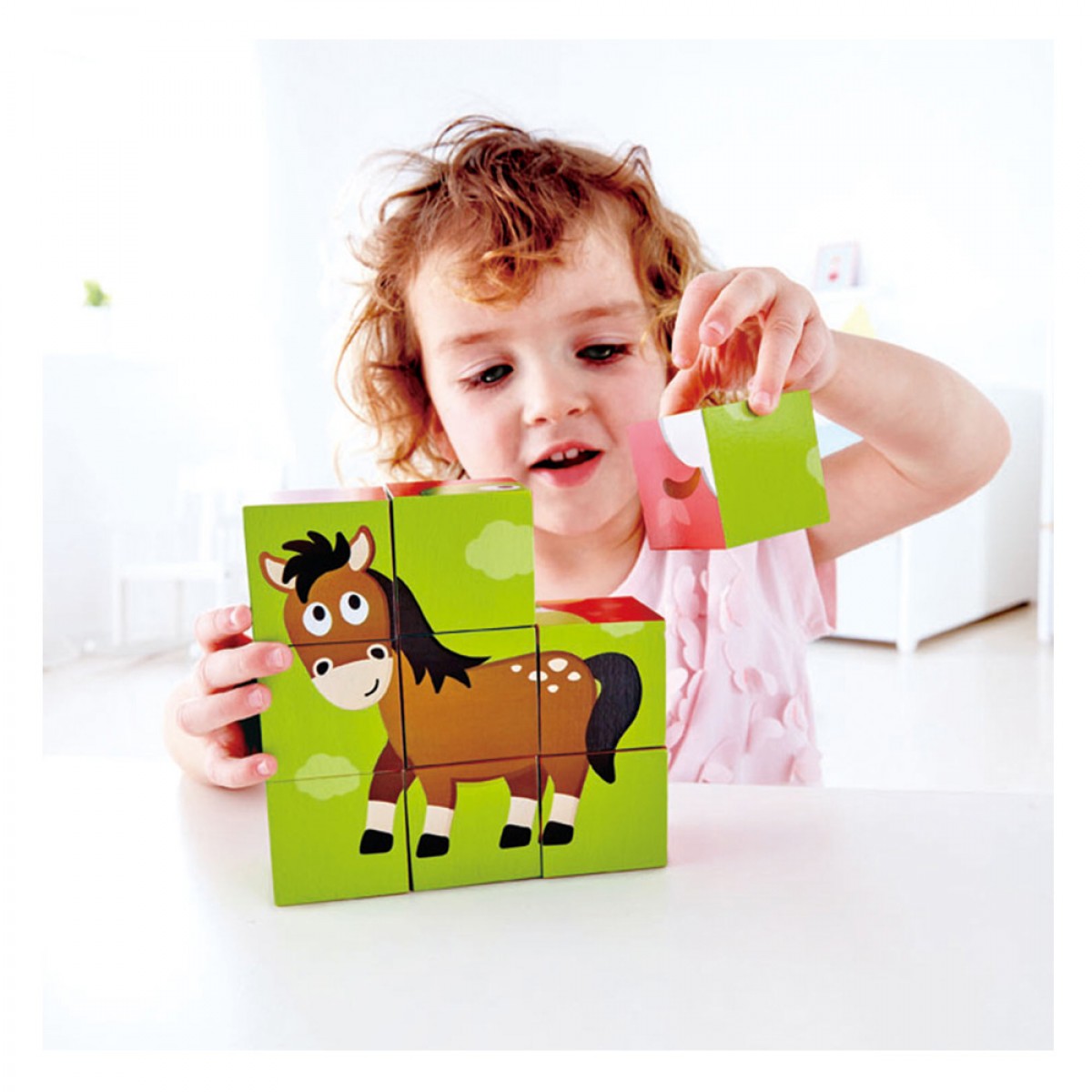 HAPE HAPPY PUZZLES ΞΥΛΙΝΟ ΠΑΖΛ ΚΥΒΟΙ FARM ANIMAL BLOCK E1618