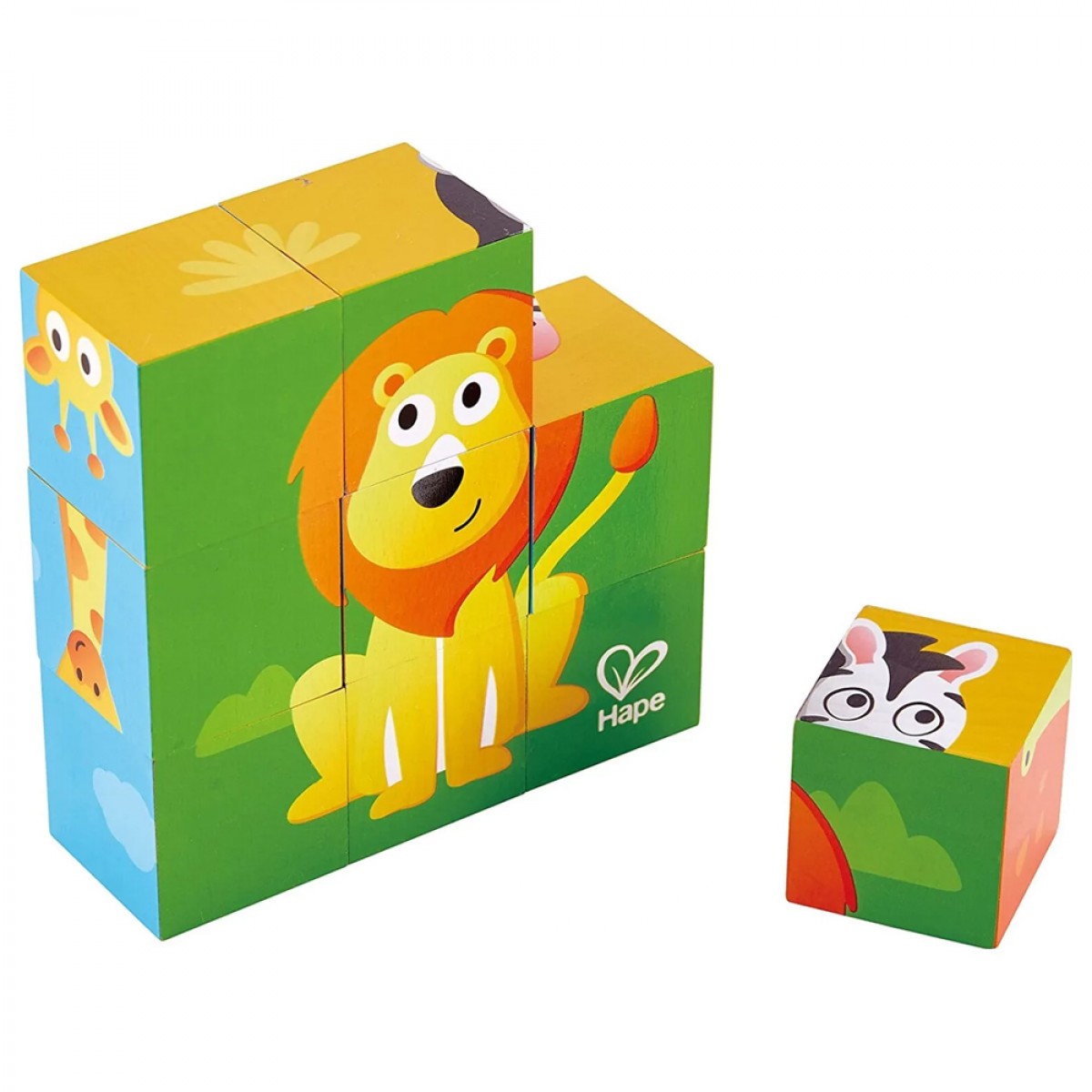 HAPE HAPPY PUZZLES ΞΥΛΙΝΟ ΠΑΖΛ ΚΥΒΟΙ JUNGLE ANIMAL BLOCK E1619