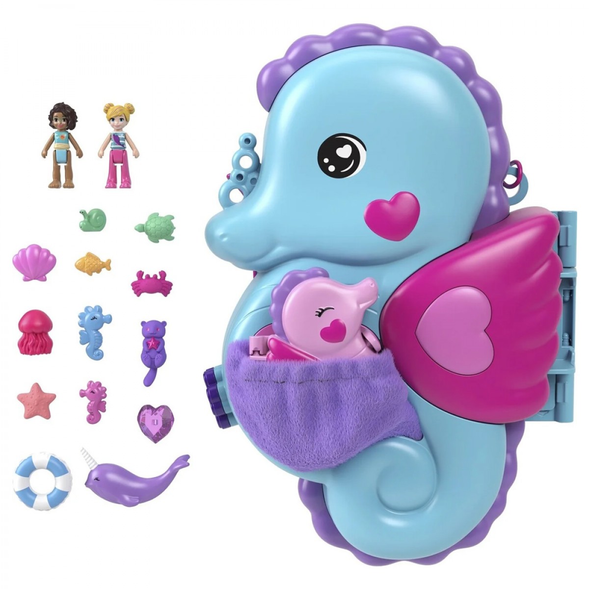 MATTEL  POLLY POCKET ΤΡΕΝΤΙ ΤΣΑΝΤΑΚ SEAHORSE DADDY AND BABY Ι ΝΟ GKJ63/HWP03